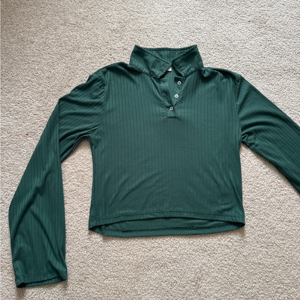 Women's Green Long Sleeve Crop Top